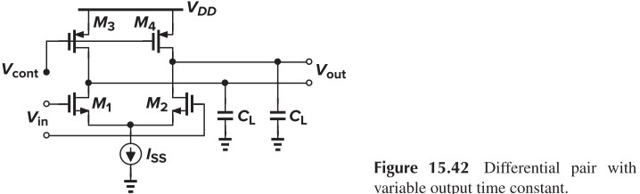Figure 15.42 Differential pair with variable output time constant
