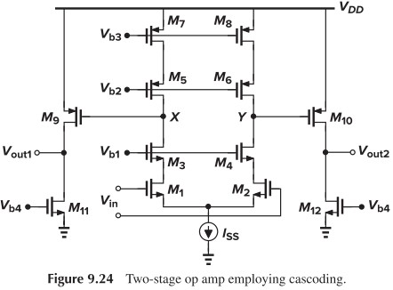 Figure 9.24 Two-stage op amp employing cascoding